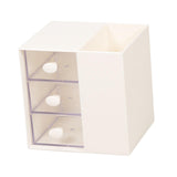 Maxbell Vanity Organizer Pencil Storage Box with 3 Transparent Drawers ,13x10.5x13cm White