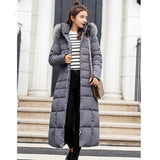 Maxbell Faux Fur Hooded Long Down Puffer Womens Coat Zipper Quilted Jacket Gray XL