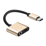 Max 2 in 1 Type-C To 3.5mm AUX Audio Headphone Adapter Charger Cable Gold