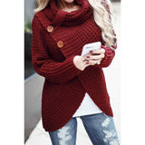 Maxbell Women Cowl Neck Chunky Cable Knit Wrap Pullover Cardigan Sweater L Wine red