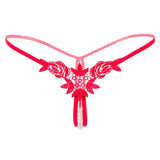 Maxbell Lady Sexy Open Crotch Crotchless Panties Low Rise Hollow Flower Thongs Red
