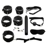 Maxbell 8pcs Couples Adult Toys Plush Handcuffs Strap Whip Rope Bandage Set Black