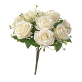 Maxbell Cloth Fake Rose Flowers Bunch 9 Heads f/ Wedding Party Home Decor White