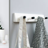 Maxbell Wall Mounted Bamboo Wood Board Coat Rack Hanger with 4 Chrome Hook White