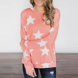Maxbell Fashion Women Stars Print Round Neck Star Print Long Sleeve T-shirt S Pink