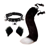 Maxbell 4Pcs Plush Fox Ears and Tail Set Faux Fur Long Tails Party Costume Kits Black