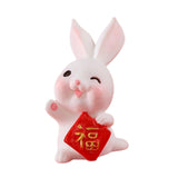 Maxbell Chinese New Year Rabbit Statue Small Bunny Figurine for Table Decoration Fu 2.8cmx3.5cm