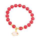 Maxbell Elegant Beaded Bracelet Wristband Charms 8mm for Party Anniversary Festival Red