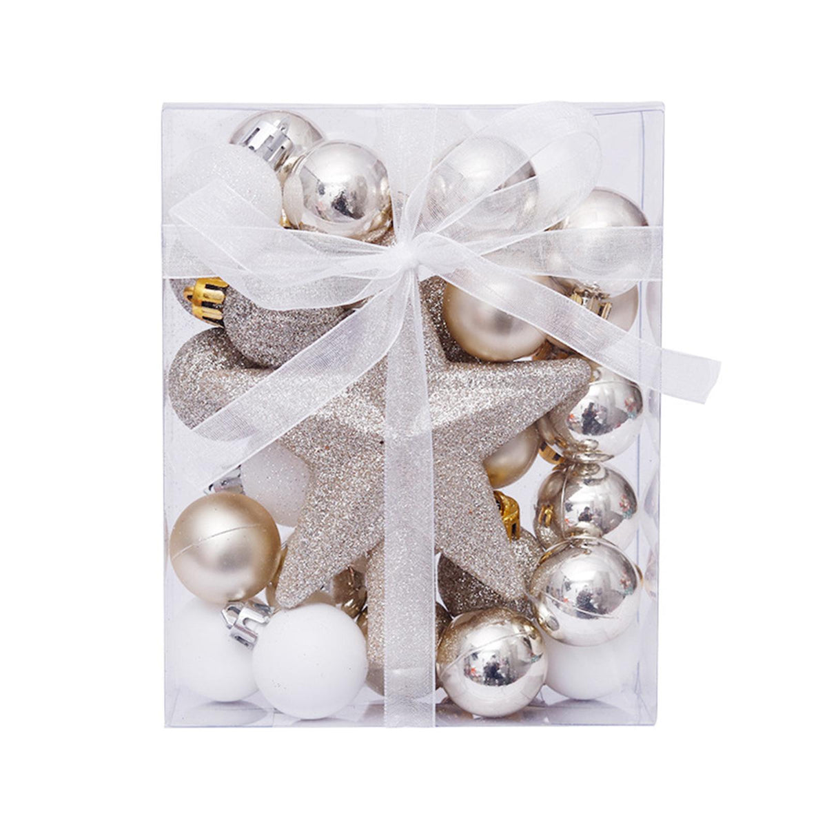 Maxbell Christmas Ball Ornaments Decorative Tree Top Star for Xmas Holiday White Gold