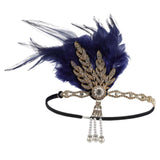 Maxbell Fascinator Headband Hair Chain Wedding Headdress Photo Props Costume Ball Aureate Dark Blue