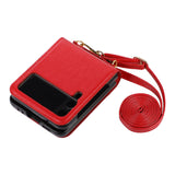 Maxbell Phone Case with Card Holder with Detachable Shoulder Strap for Z Flip4 5G Red