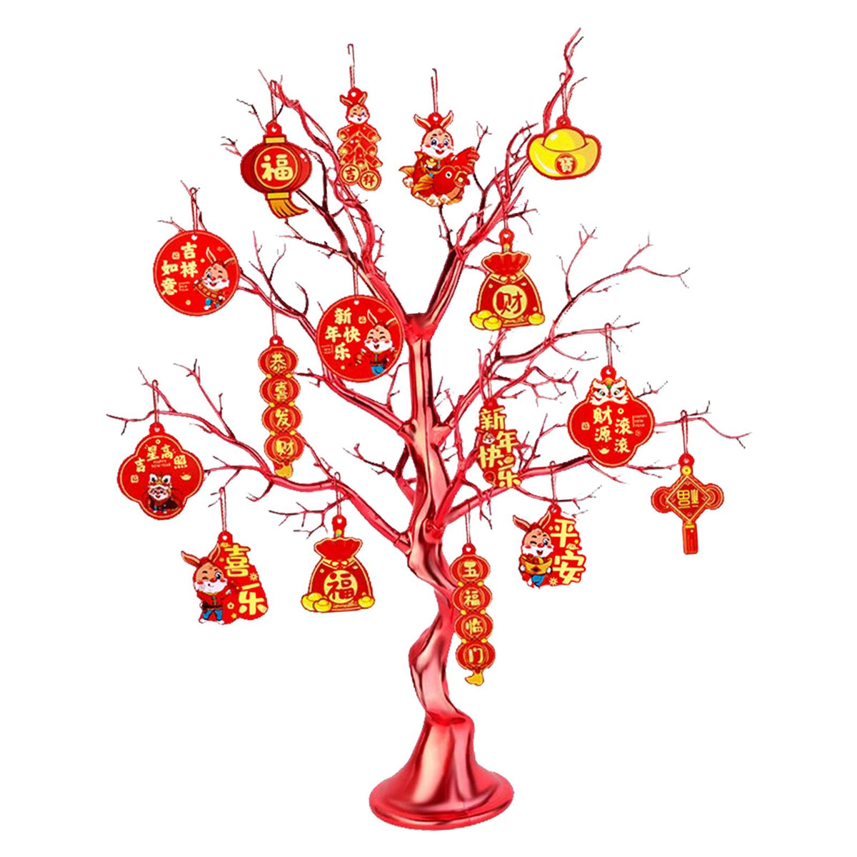 Maxbell Chinese New Year Decoration Artificial Bonsai Charm Pendants Home Decor with Pendant Red