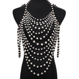Maxbell Layered Body Chain Tassels Necklace Charms Popular for Lady girls Black white