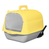 Maxbell Hooded Cat Litter Box Enclosed and Covered Cat Toilet Durable Pet Litter Box Handheld Gray Yellow