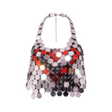 Maxbell Metal Sequins Tank Top Backless Womens Halter Vest for Club Festival Beach