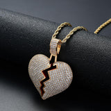 Max Heart-broken shape pendant zircon hip-hop necklace Golden