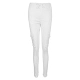 Maxbell Women Trousers Casual Pants Elastic Mid Waist Pocket Pencil Pants S White