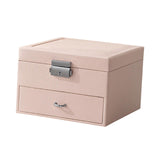 Maxbell Jewellery Box Organiser Locking Double Layer PU Leather Jewelry Case Pink