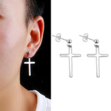 Maxbell High Polished Silver Stainless Steel Cross Dangle Ear Studs Earring Piercing