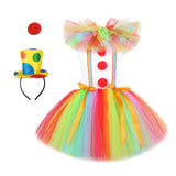 Maxbell Child Girl Clown Costume Mesh Tutu Dress Outfits with Top Hat Headband Size L