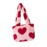 Maxbell Heart Plush Tote Cute Shoulder Bag Furry Purse for Women Ladies Girls Pink