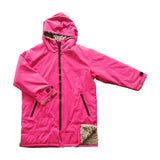 Maxbell Hooded Kids Changing Robe Jacket Suit Outwear Warm Rain Coat Surf Swim Parka Rose Red Grey