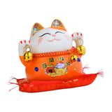 Maxbell Lucky Cat Statue Piggy Bank Animal Sculpture for New Year Decoration Orange