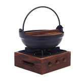 Maxbell Cast Iron Hanging Pan Stock Pot W/Wood Lid Japanese Sukiyaki Stew Pot Camp Pot 18cm Base 16x6cm