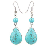 Max Temperament Texture Turquoise Earrings Bridal Dangle Drop Ear Rings Blue