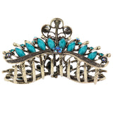 Max Women Large Hair Claw Jaw Clip Metal Rhinestones Crystal Hairpin Blue