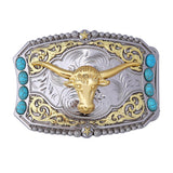 Maxbell Retro Style Western Cowboy Belt Buckle Bull Head Buckle for 1.5" Belts