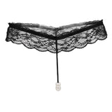 Maxbell Womens Sheer Lace Pearl Mini G-string Briefs Panties Underwear T-back Black