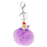 Max Santa Claus Fluffy Ball Keychain Keyring Car Key Chain Ring Hanging Decor Purple