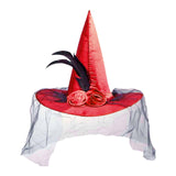 Maxbell Witch Women Hat Wide Brim Headgear Pointed Top for Halloween Party Red