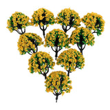 Max 10 Pieces Railroad Scenery Landscape Model Trees with Flowers Orange Yellow
