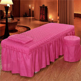 Maxbell SPA Massage Table Linen Set Bed Skirt Pillow Case Stool Cover Rose Red-L