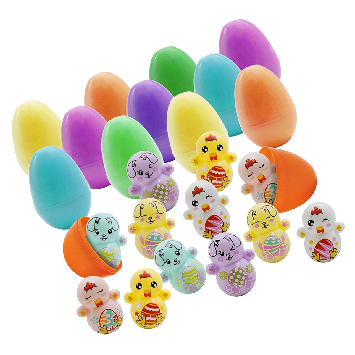 Maxbell 12x Prefilled Easter Eggs with Toys Holiday Figures Dolls 25x18x5cm