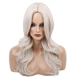 Maxbell Women Synthetic Long Curly Wavy Wig White Mixed Color Side Part Full Wigs