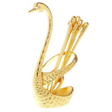 Max Creative Swan Holder Stylish Fruit Food Fork Spoon Holder Base 6 Fork Golden