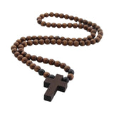 Maxbell Wood Beaded Necklace Rosary Necklace for First Communion Anniversary Baptism Coffee