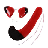 Maxbell Fox Ears and Long Tail Set Dress up Costume Accessories for Prom Halloween Black Red