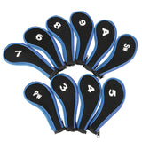 Maxbell 10Pcs Golf Iron Headcover Set Golf Club Head Cover Putter for Outdoor Sports Blue and Black Edge