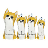 Maxbell 4Pcs Cat Golf Wood Head Cover Golf Club Headcover PU Leather Waterproof Yellow