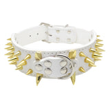 Maxbell Sharp Studded Rivet PU Leather Dog Pet Puppy Collar 2" Large XS Gold and White