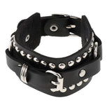 Max Punk Adjustable Leather Bracelet Wide Belt Cuff Bangle for Men Women Black