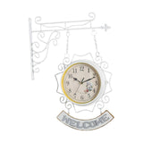 Maxbell Double Sided Wall Clock Creative Classic Iron for Bedroom Outdoor Hallway White
