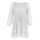Maxbell Bohemian Solid Chiffon Dress Off-Shoulder Mini Beach Sundress M White