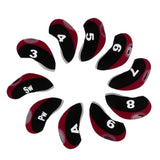 Maxbell 10pcs Neoprene Golf Club Head Covers Wedge Iron Protective Black+Claret