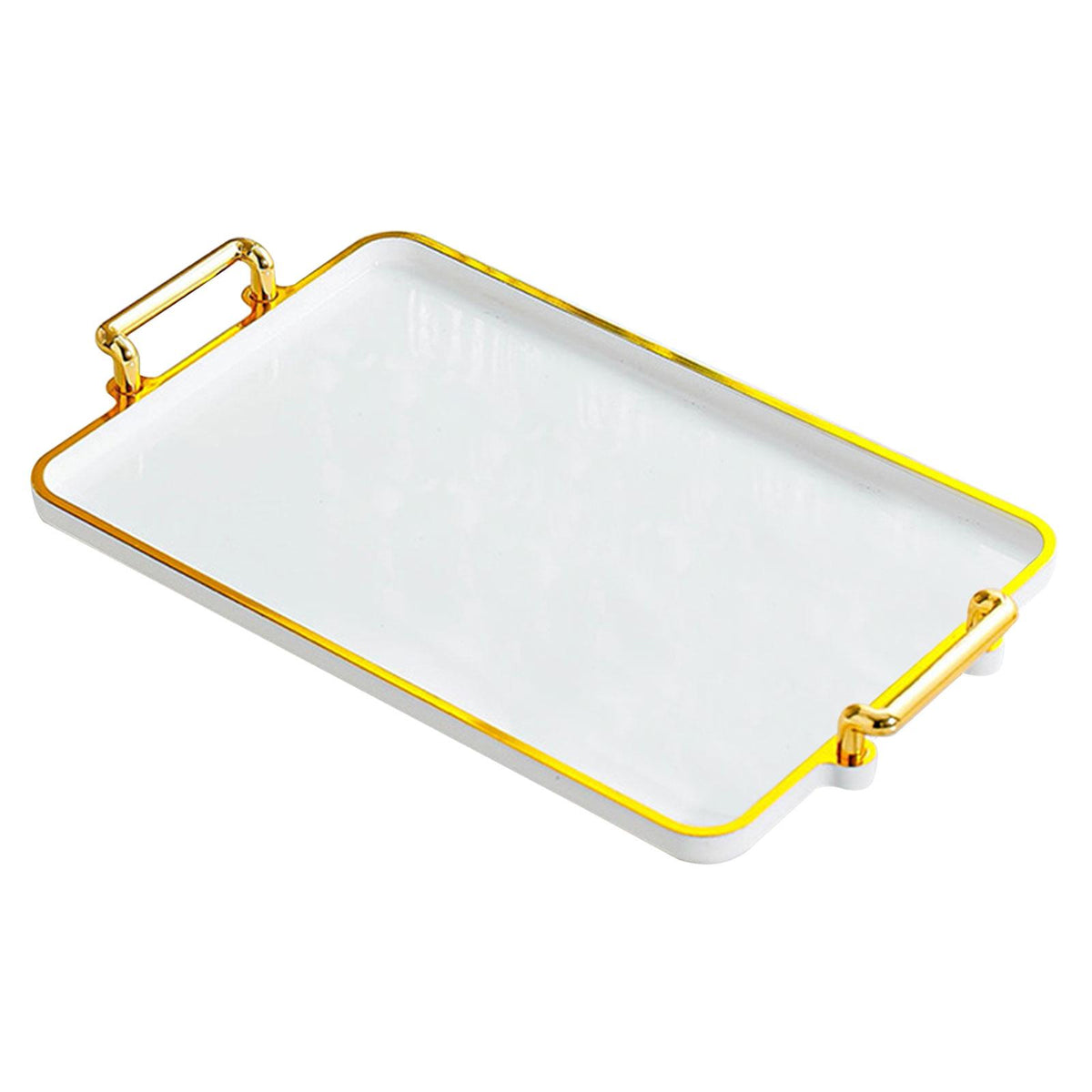 Maxbell Serving Tray with Handles Eating Tray for Countertop Centerpiece Rectangular White Gold Edge
