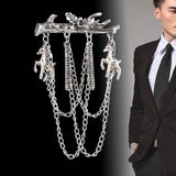 Maxbell Men's Branches with Deer Hanging Chain Brooch Pin Tassels Brooch Pin Silver